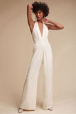 Spring Ivory bride dresses Halter Deep V-Neck Bridal Jumpsuit wps-109