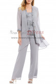 Elastic waist Gray Beaded Lace Pants suit for mother of the bride With Chiffon Jacket nmo-406