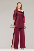 Elegant Burgundy One Shoulder Mother of the Bride Pant Suits Outfit for Wedding Guest nmo-971