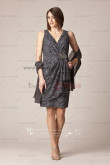 gray V-Neck lace Glamorous mother of the bride dress with chiffon shawl cms-040