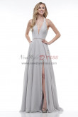 Gray Chiffon Halter Deep V-Neck Prom Dresses, Under $100 Bridesmaids Dresses pds-0025-1