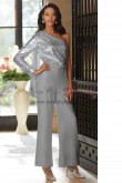 Gray One Shoulder Mother of the bride pant suit Jumpsuit with Sequins Trousers set nmo-442