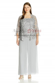 Gray Plus size Three pieces Lace mother of the bridal pantsuits nmo-417