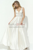 Ivory A-Line Deep V-Neck Prom Dresses, Classic Hand Beading Belt Wedding Party Dresses pds-0073-3