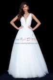 Ivory Deep V-Neck Bridesmaids Dresses, A-Line Floor Length Wedding Party Dresses pds-0032