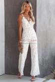 Ivory Women's Casual Lace Solid Skinny Jumpsuit, Spaghetti Wedding Guest Jumpsuit bjp-0017