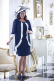 Knee-Length Chiffon Plus size Mother of the bride dress With Sleeves Navy NMO-635
