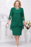 Knee-Length Plus size Mother of the bride chiffon dress with lace Overlay Grenn nmo-581