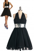 Black Chiffon Halter A-Line Custom Cocktail dresses with Sequins Belt nm-0159