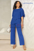 Light Royal Blue Two Piece Mother of the Bride Chiffon Trousers Suits mos-0015-5