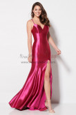 Magenta Spaghetti Split fork Prom Dresses, Tight Satin Under $100 Bridesmaids Dresses pds-0016-1