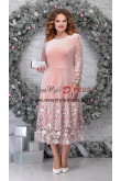 Modern Pink Velvet Women's dress, Mid-Calf Mother Of The Bride Dresses, Kleider für die Brautmutter nmo-894-5