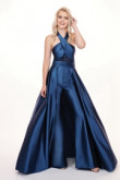 Navy satin Cocktail Jumpsuits with skirt Halter prom dress wps-191
