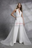 New Arrival Halter Wedding Jumpsuit Deep V-Neck Bridal Outfit wps-269