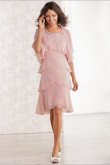 Comfortable Chiffon Layered Mother of the bride dresses with jacket Pink NMO-669