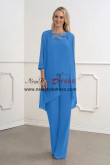 Ocean Blue Chiffon Women's Pant Suits,3PC  Mother Of The Bride Outfits nmo-860-1