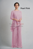 Pearl Pink Chiffon Asymmetry Half Sleeves Elastic Waist Mother Of The Bride Pant Suits mos-0008-2