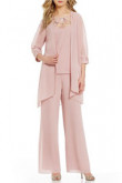 Pink Chiffon 3 PCS Outfit Mother of the bride pant suit With Jacket nmo-382