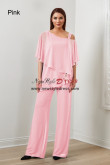Pink Chiffon Women's Pant Suits,Under $100 Mother Of The Bride Pant Suits, Abbigliamento femminile nmo-869-12