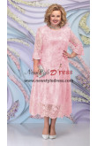 Pink Lace Mid-Calf Mother Of the Bride Dress, Plus Size Women's Dresses,Vestidos de mujer nmo-882-3