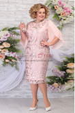 Pink Tea-Length Plus Size Women's Dress Mother of the Groom Dresses nmo-764-3