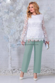 Plus size White top & Sage pants Mother of the Bride Pant suits With Elastic waist,Mutter der Hosenanzüge nmo-852-9