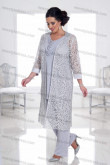Plus size 3 PC Gray lace Mother of the bride pants suits with jacket Trousers Women's outfits nmo-681