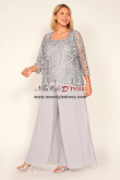 Plus Size Gray Lace Mother Of the Bride Outfits, Costumes Pantalons Femme nmo-873
