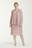 Plus size Pink chiffon 3PC outfit Mother of the bride Knee-Length dress with jacket nmo-471