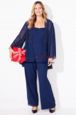 Plus Size Dark Blue Chiffon Pant Suits for Mother of the Bride with Embellished Jacket nmo-999-2