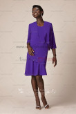 purple Chiffon Knee-Length grandmother of the bride outfits jacket and dress cms-055