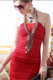 Red Halter Sheath Sexy Crystal short Unique prom dress nm-0230