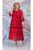 Red Lace Mid-Calf Mother Of the Bride Dress, Plus Size Women's Dresses,Vestidos de mujer nmo-882-4
