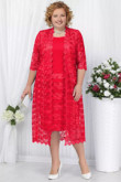 Red Lace Mother of the bride dress with jacket Plus size Mid-Calf lace women's outfit nmo-589