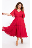 Red Mother of the Bride Chiffon Dress, Customized Plus Size Modern Mid-Calf-Length Women's Dresses mds-0036-2