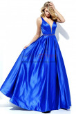 Royal Blue A-Line Deep V-Neck Prom Dresses, Classic Hand Beading Belt Wedding Party Dresses pds-0073-7