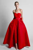 Red Satin Wedding Jumpsuit dresses With Detachable Train wps-166