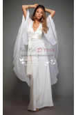 Sexy Halter Deep V-neck bridal jumpsuits with chiffon cape for wedding wps-075