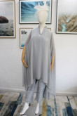 Silver Gray Lace Mother of the bride jumpsuit with Chiffon Poncho New arrival nmo-618