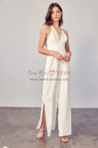 Simple White Bridal Jumpsuit,Halter Wide Leg Wedding Jumpsuit, Wedding Romper bjp-0041