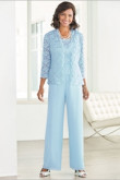 Sky blue Elegant Mother of the bride pant suit with jacket  Elastic waist High-end Trousers sets nmo-528