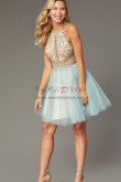 Sky Blue Glamorous Homecoming Dress, Hand Beading A-line Mini Dress sd-021