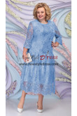 Sky Blue Lace Mid-Calf Mother Of the Bride Dress, Plus Size Women's Dresses,Mère De La Mariée Robes nmo-882-6