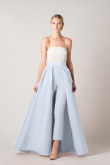 Sky blue satin prom trousers suit jumpsuit with skirt wps-189