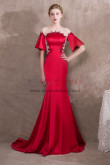 Sweep Train Red Satin Evening dress with Hand beading NP-0397