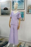 Two piece hand beading Mother of the bride pant suits dresses Lilac Real pic nmo-616