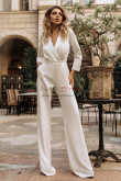 V-neck Formal Wedding Guest Jumpsuit, Long Sleeves Bridal Jumpsuit, Women Onepiece for Wedding Reception, Birthday Outfit bjp-0020-1