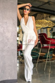 V-neck White Jumpsuit, Luxury Bridal Jumpsuits, Designer Jumpsuit by Caramella bjp-0043