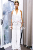 White lace bridal jumpsuit V-neck pantsuit dresses for wedding Custom made wps-086