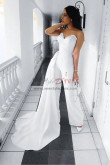 White Sweetheart Wedding Jumpsuits, Reception Jumpsuits, prom Jumpsuits with tail, White Wedding romper bjp-0052
